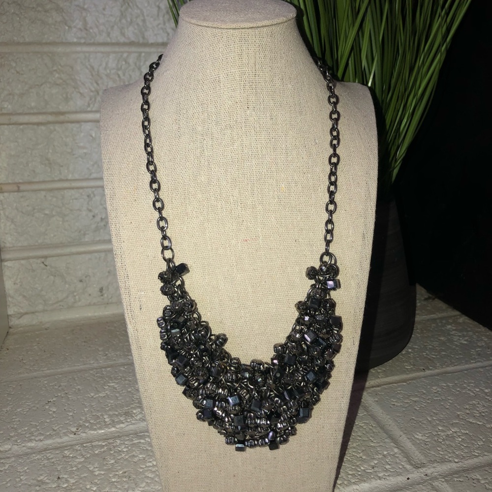 Metallic Tone Statement Bib Necklace.